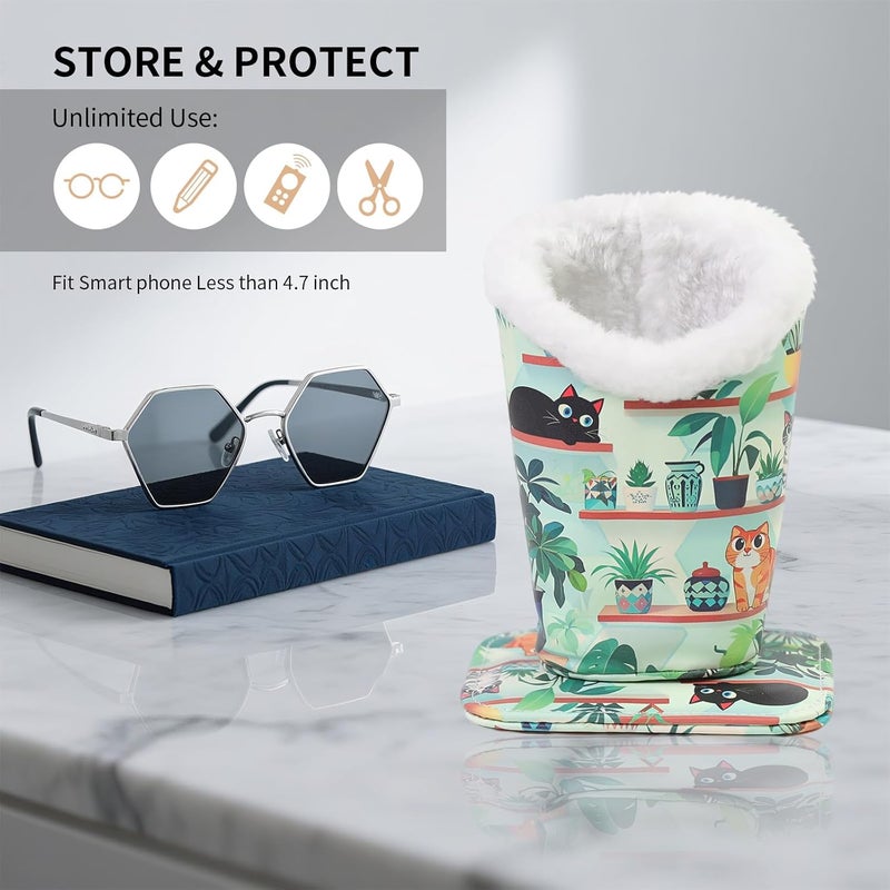 FlyingMage Store Plush Lined Eyeglasses Holder, Cute Magnetic PU Leather Glasses Stand Case for Women Men Kids - Image 5